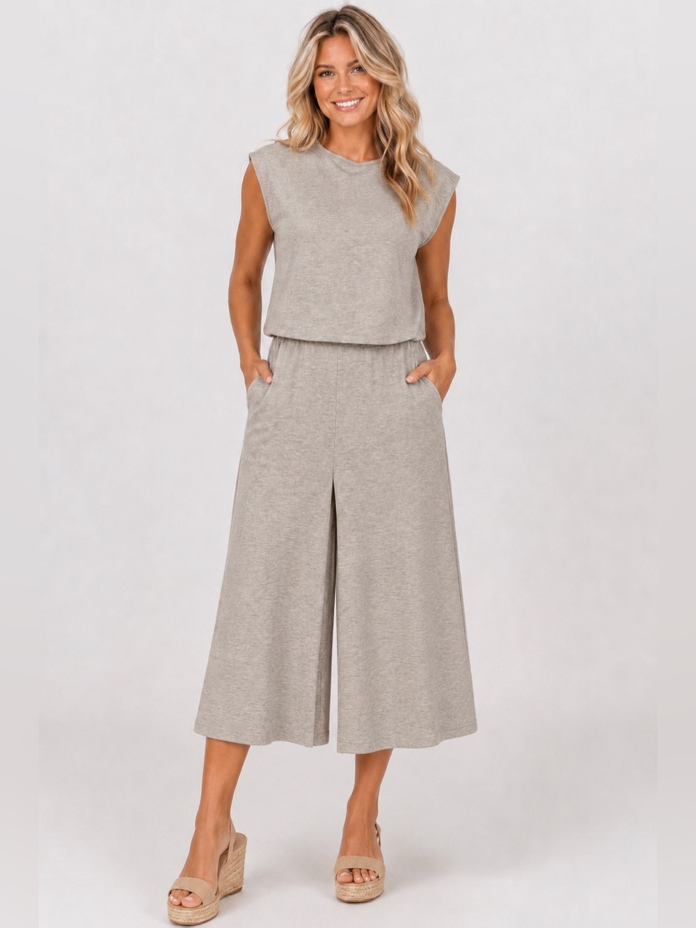 FD by FRED DAVID Wide Leg Jumpsuit Tie Back Heather Gray Women’s Size Medium NWT